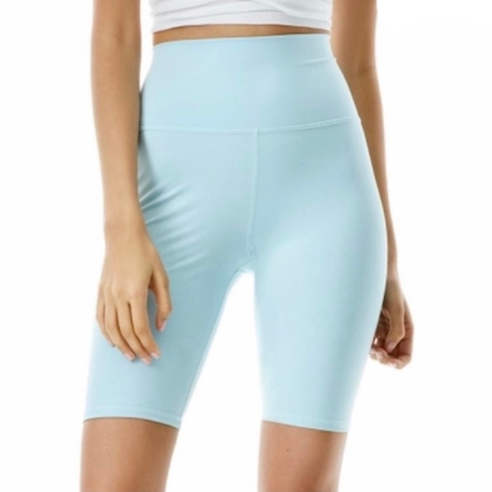 NEW ALICE + OLIVIA BLUE HIGH-WAISTED BIKER SHORTS